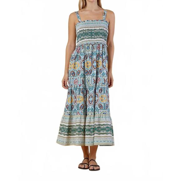 NEW OLIVIA BY LIVRO boho smocked printed milly midi dress in solstice - Picture 1 of 3